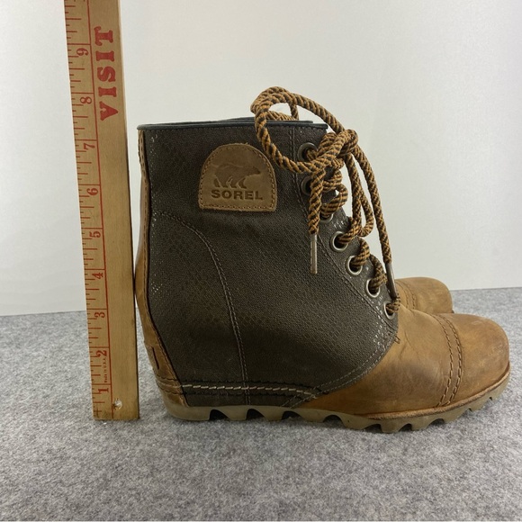 Sorel Tan Leather and Gray Lace-Up Wedge Ankle Boots Women’s Size 7.5 - Picture 12 of 12